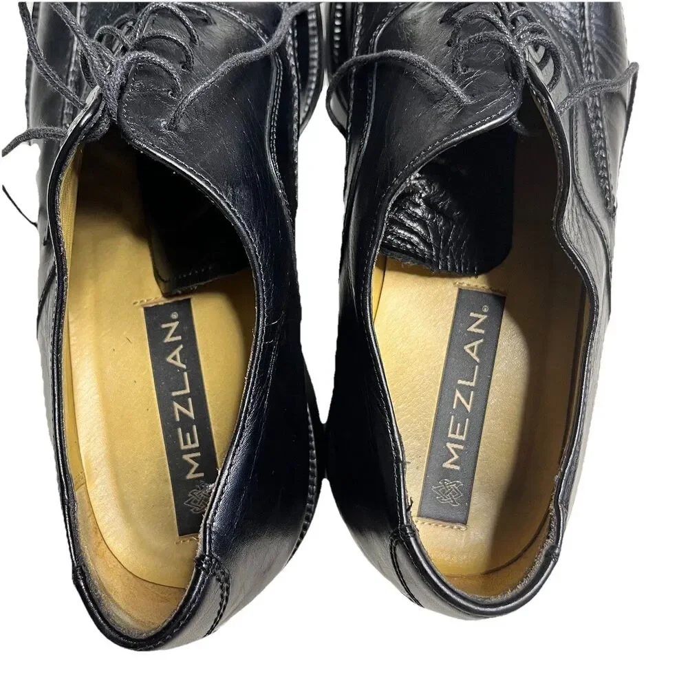 Mezlan Livonia Black Leather Oxford Men’s 10.5 Made in Spain Bicycle Toe Dress